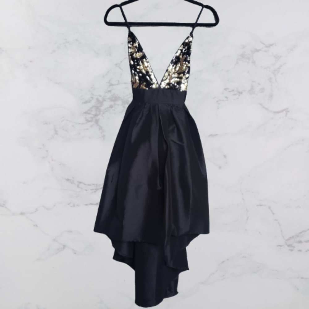 Black Cocktail Dress w Gold Sequin